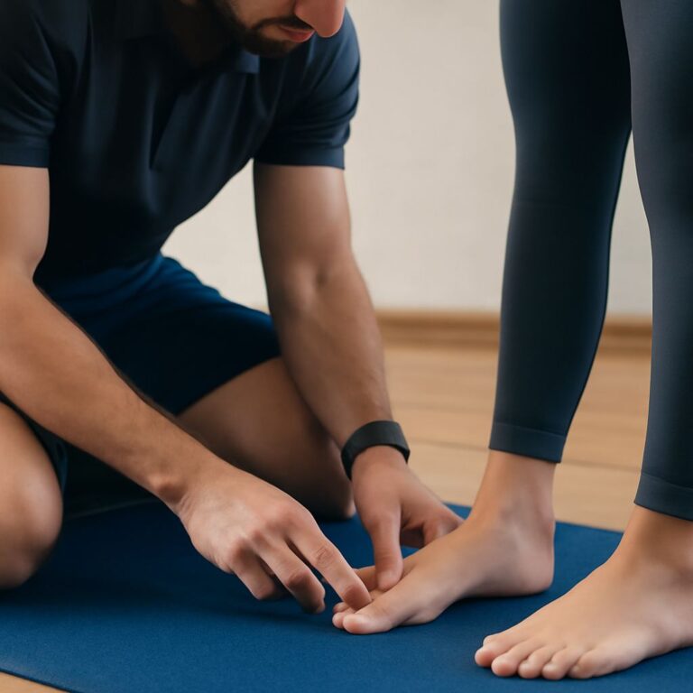 Practicing toe yoga with yoga camel toe and mandala yoga