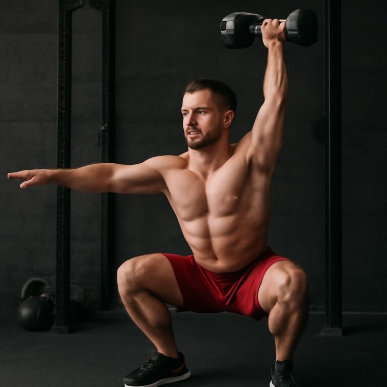 Overhead squats and breathing squats for sore thighs and legs