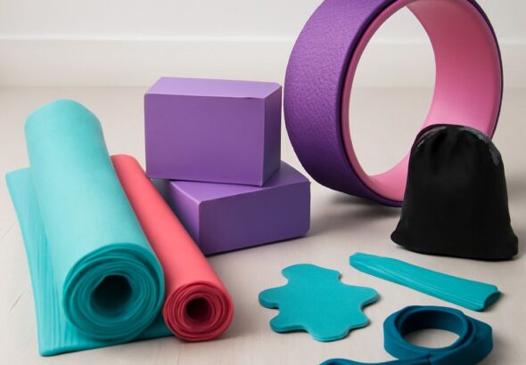 Yoga equipment list featuring mats and a yoga ball pump