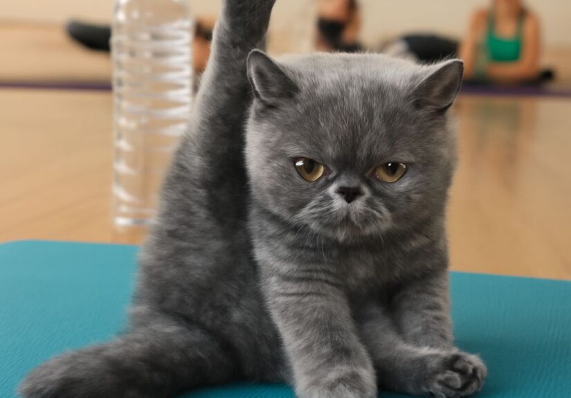 Yoga cat practicing Ganesha Yoga and classical yoga