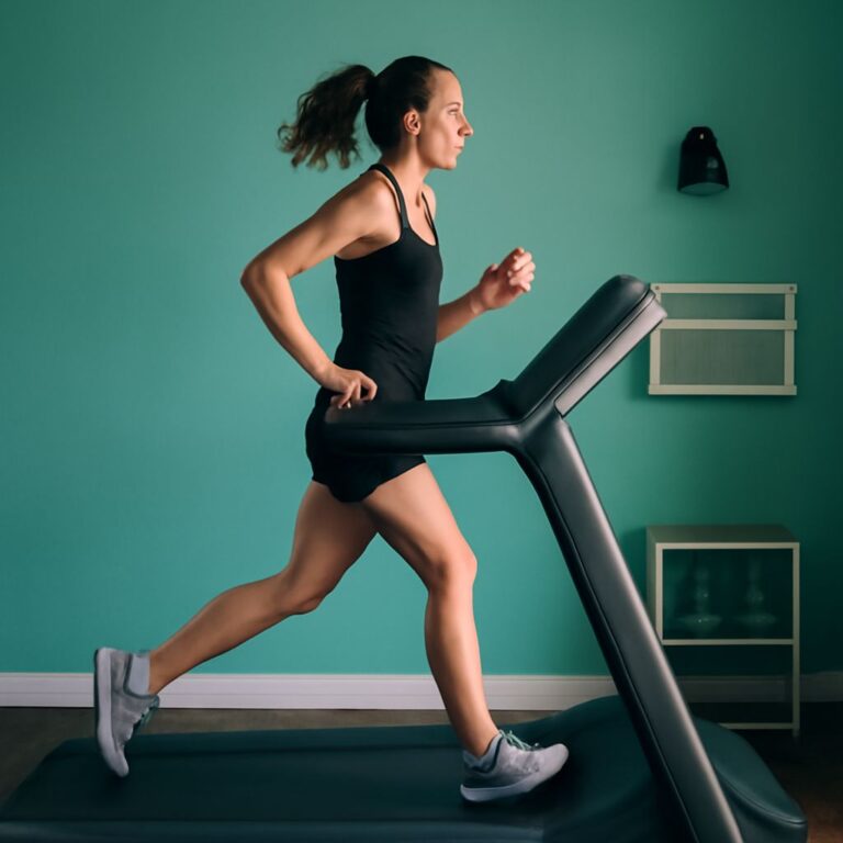 Interval training on treadmill with barbell french press