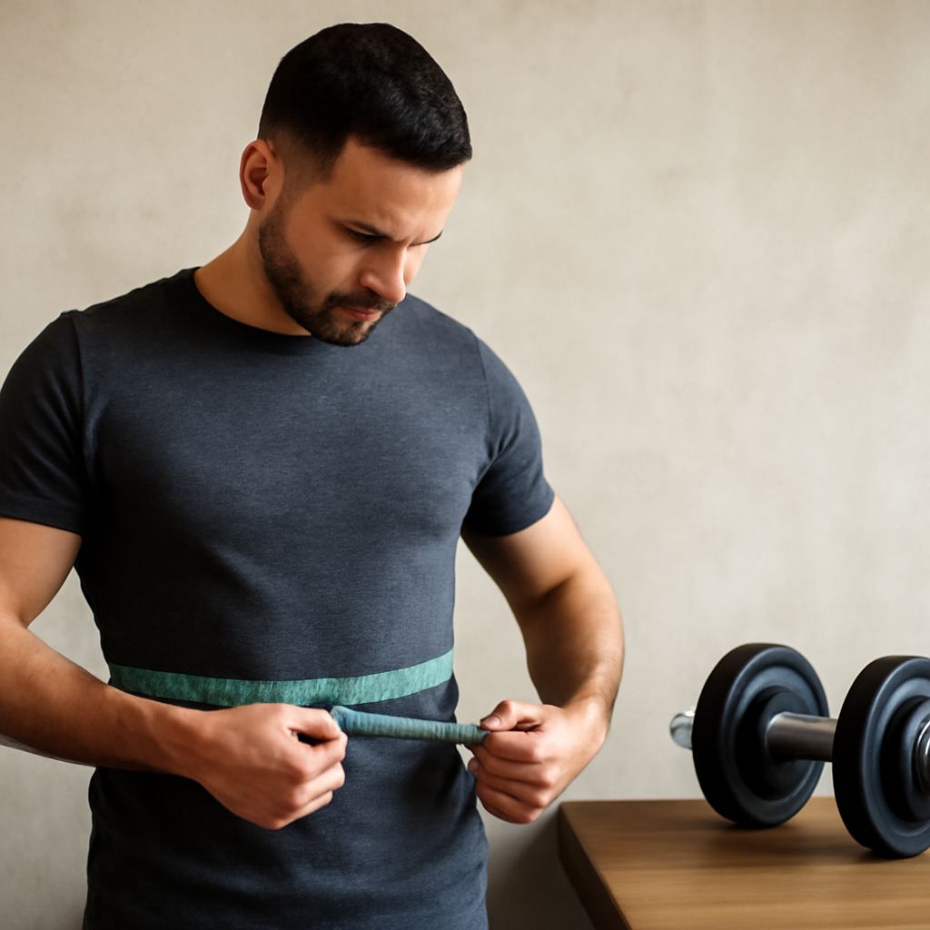 Barbell calculator and Swiss barbell in a workout