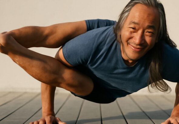 Rodney Yee and Jenni Lee practicing yoga