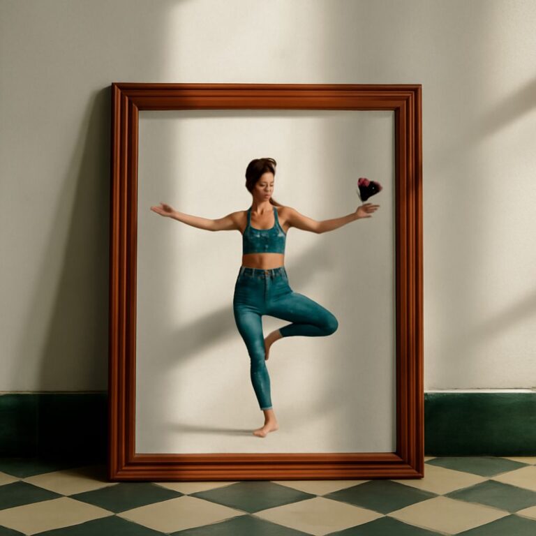 A peaceful wine yoga session with a yoga statue