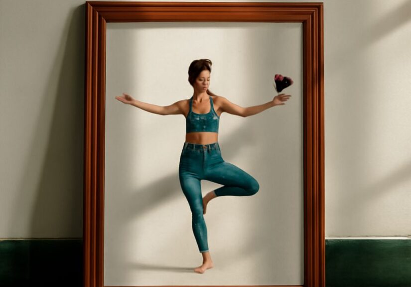 A peaceful wine yoga session with a yoga statue